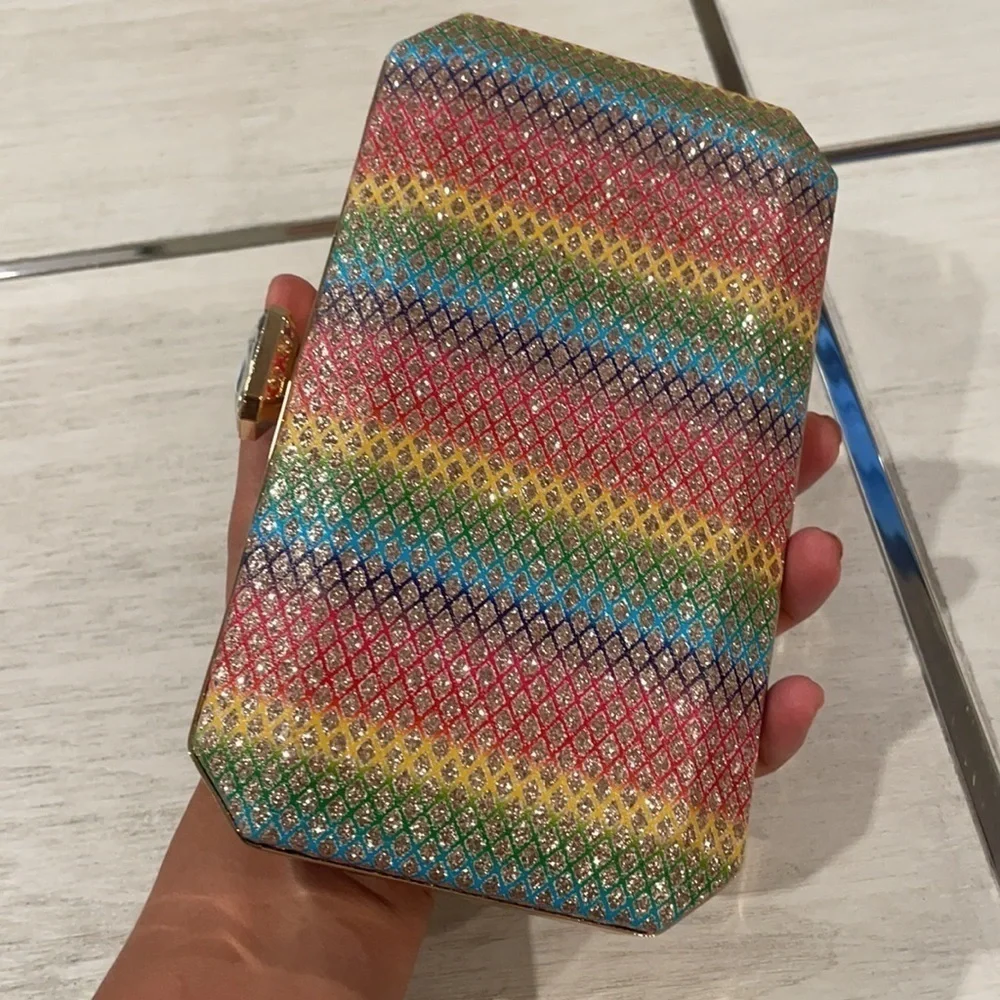 Alessia Rainbow glitter rhinestone clutch purse